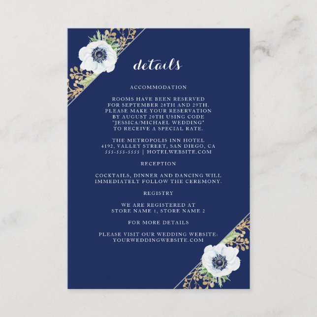 Tarjeta De Recepción Detalles del Boda de Monograma Azul de la Marina A (Anverso)