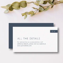 Tarjeta De Recepción Detalles del Boda de Monograma Azul y Blanco de la