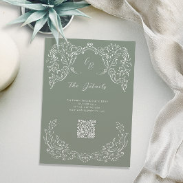 Tarjeta De Recepción Detalles del Boda de monograma de Sage Vintage Flo