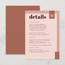 Tarjeta De Recepción Detalles del Boda de Monograma Moderno Terracotta 