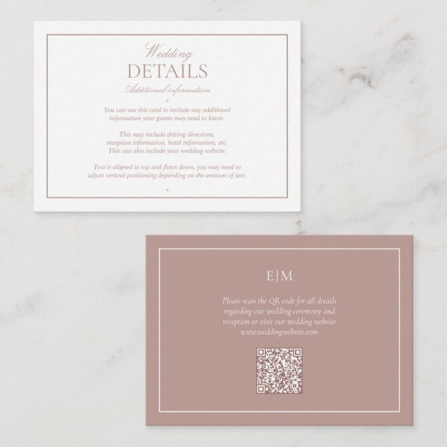 Tarjeta De Recepción Detalles del Boda de monograma rosa elegante del c (Anverso / Reverso)