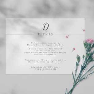 Tarjeta De Recepción Detalles del Boda de monograma simple y Minimalist