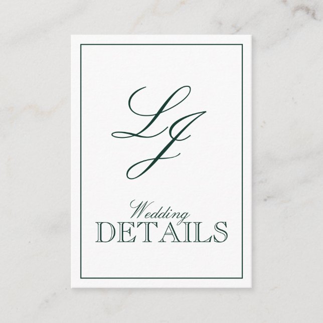Tarjeta De Recepción Detalles del Boda de monograma verde esmeralda del (Anverso)