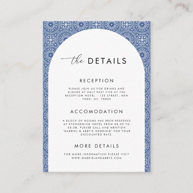 Tarjeta De Recepción Detalles del Boda de mosaico español mediterráneo  (Anverso)