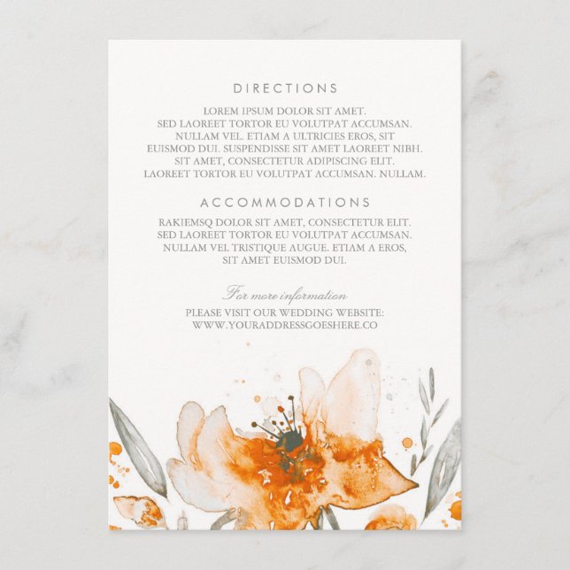 Tarjeta De Recepción Detalles del Boda de Naranja de flores de color de (Anverso)