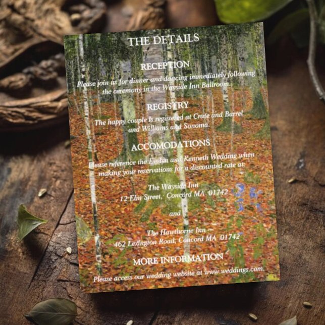 Tarjeta De Recepción Detalles del Boda de Naturaleza del Bosque Gustav  (Subido por el creador)