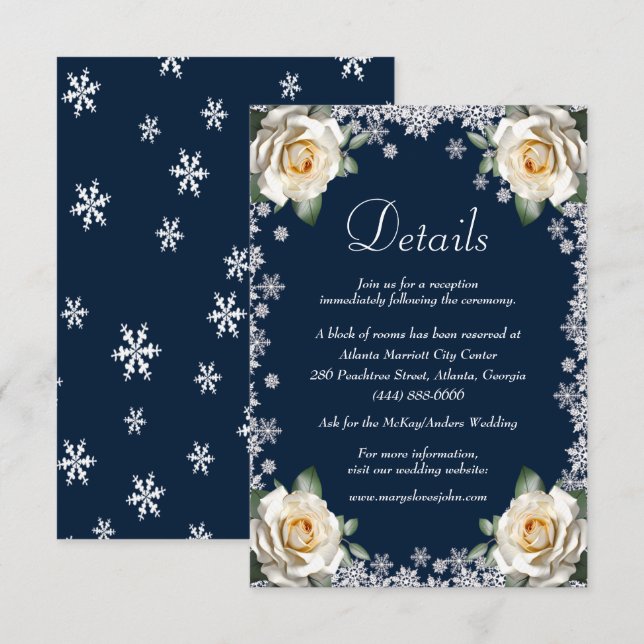 Tarjeta De Recepción Detalles del Boda de Navidades de copos de nieve d (Anverso / Reverso)