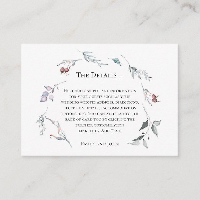 Tarjeta De Recepción Detalles del Boda de Navidades de Foliage de invie (Anverso)