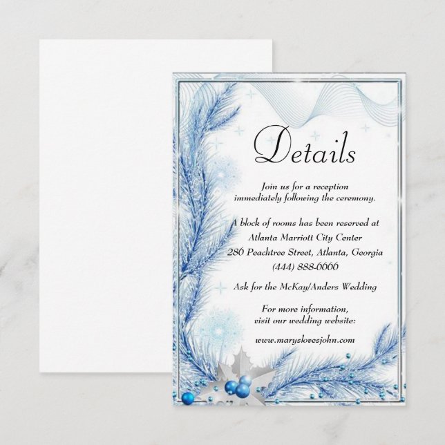 Tarjeta De Recepción Detalles del Boda de Navidades de invierno de Blue (Anverso / Reverso)