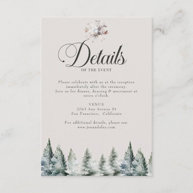 Tarjeta De Recepción Detalles del Boda de Navidades de nieve en inviern (Anverso)