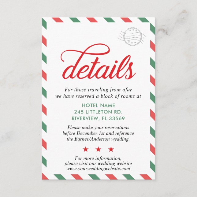 Tarjeta De Recepción Detalles del Boda de Navidades del Viejo Verde Roj (Anverso)