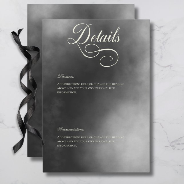 Tarjeta De Recepción Detalles del Boda de niebla negra oscuro Moody Mid (Dark Moody Midnight Black Fog Wedding Details Enclosure Card)
