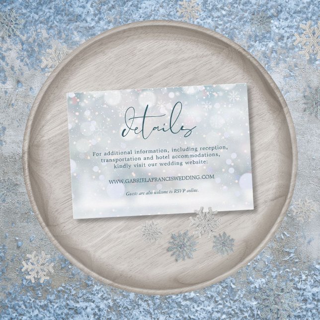 Tarjeta De Recepción Detalles del Boda de nieve Winter Wonderland (Winter Wonderland Snow Wedding Details Enclosure Card)