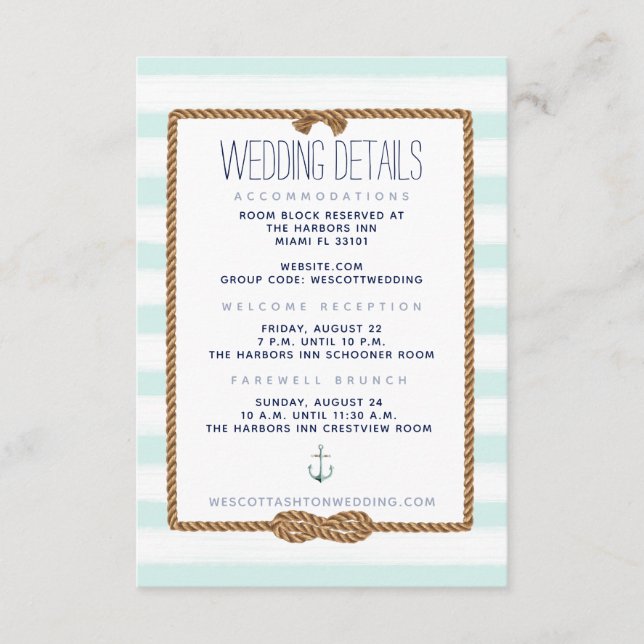 Tarjeta De Recepción Detalles del Boda de nudos náuticos blanco y blanc (Anverso)