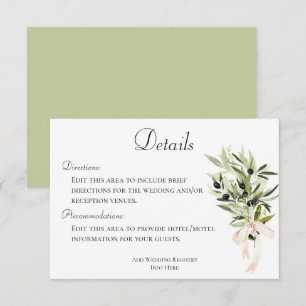 Tarjeta De Recepción Detalles del Boda de Olive Branch Bouquets