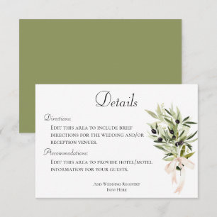 Tarjeta De Recepción Detalles del Boda de Olive Branch Bouquets