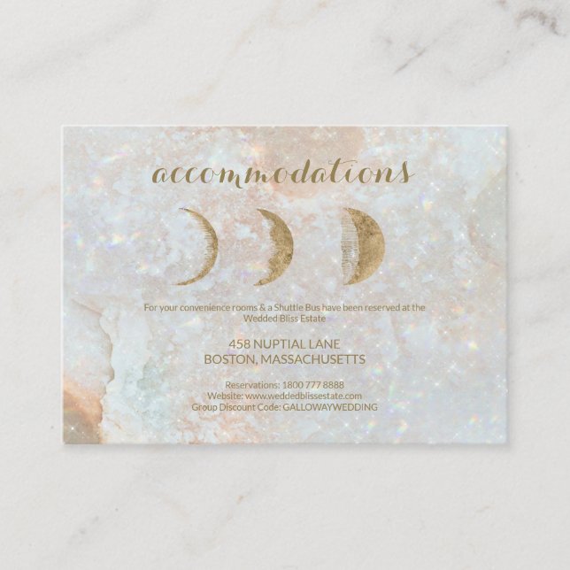Tarjeta De Recepción Detalles del Boda de oro azul celestial de la luna (Anverso)