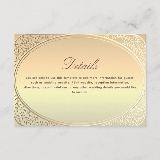 Tarjeta De Recepción Detalles del Boda de oro clásico (Anverso)