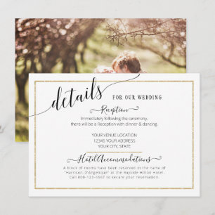Tarjeta De Recepción Detalles del Boda de oro con guión elegante de la