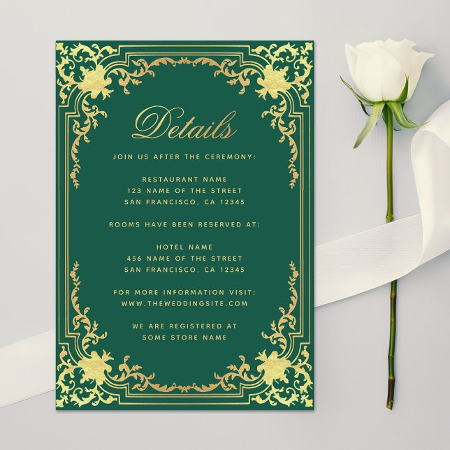 Tarjeta De Recepción Detalles del Boda de oro de imitación verde de esm (Subido por el creador)
