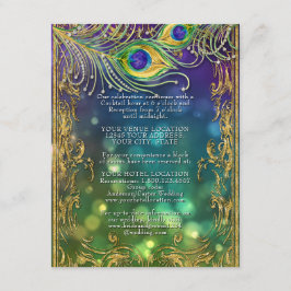 Tarjeta De Recepción Detalles del Boda de oro de las plumas de pavo rea