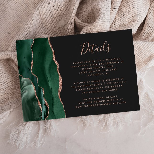 Tarjeta De Recepción Detalles del Boda de oro del Agate verde esmeralda (Subido por el creador)