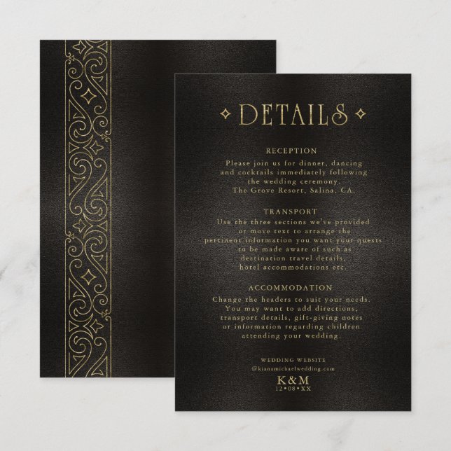 Tarjeta De Recepción Detalles del Boda de oro filigrí fino ID871 (Anverso / Reverso)