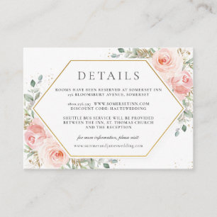 Tarjeta De Recepción Detalles del Boda de oro floral rosa Rubor suave