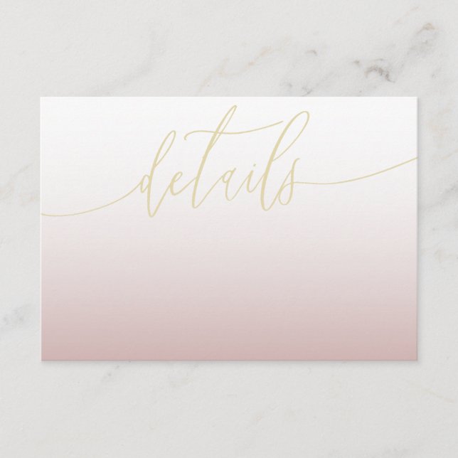 Tarjeta De Recepción Detalles del Boda de oro y caligrafía Rosa moderno (Anverso)