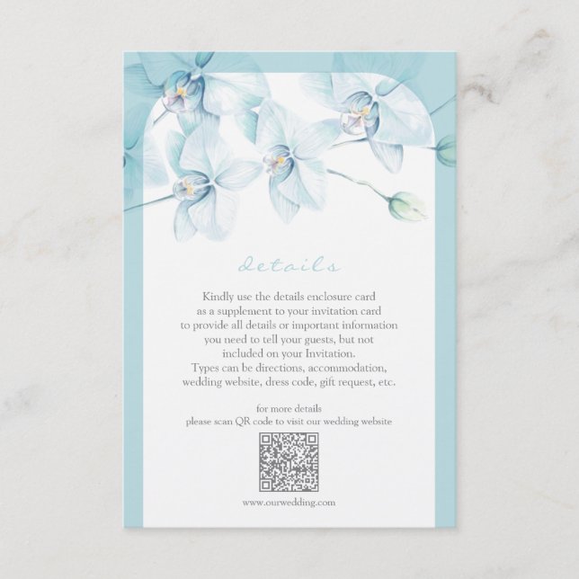 Tarjeta De Recepción Detalles del Boda de orquídeas azules suaves (Anverso)