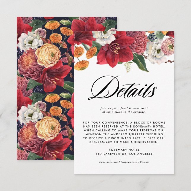 Tarjeta De Recepción Detalles del Boda de otoño de las hojas de Garland (Anverso / Reverso)