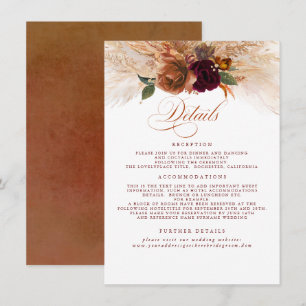 Tarjeta De Recepción Detalles del Boda de óxido de terracota de pampas