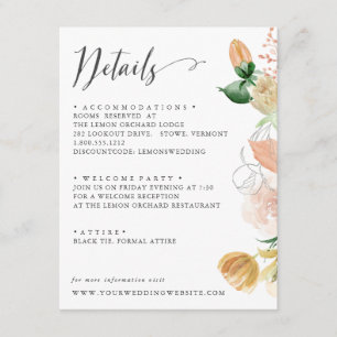 Tarjeta De Recepción Detalles del BODA de paleta Naranja de verano tard