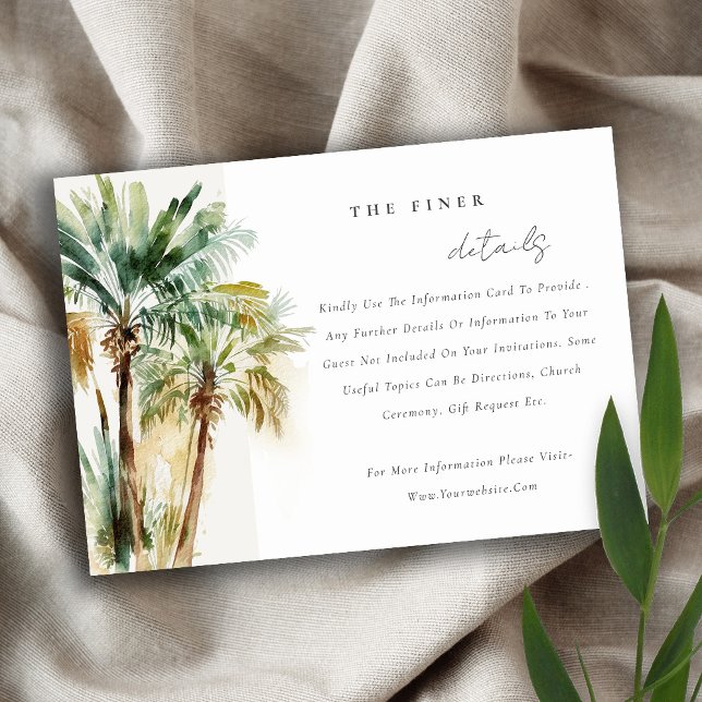 Tarjeta De Recepción Detalles del Boda de Palm Trees de Agua Tropical (Subido por el creador)