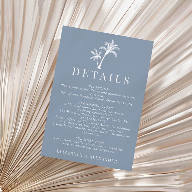 Tarjeta De Recepción Detalles del Boda de palmeras tropicales azul turb (Subido por el creador)