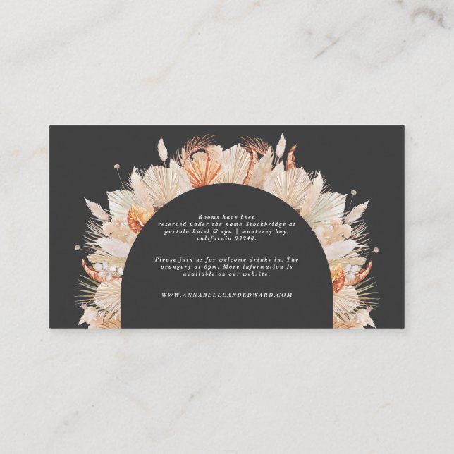 Tarjeta De Recepción detalles del boda de pampas botánico elegante negr (Reverso)