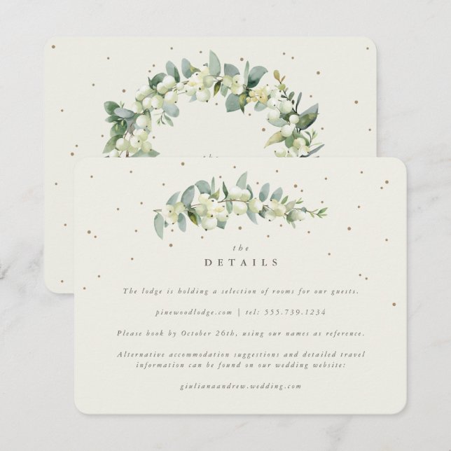 Tarjeta De Recepción Detalles del Boda de paro Cream Snowberry+Eucalypt (Anverso / Reverso)