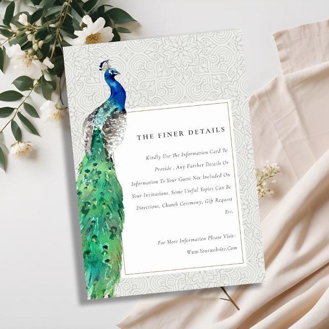 Tarjeta De Recepción Detalles del Boda de pavo real ornado clásico (Subido por el creador)