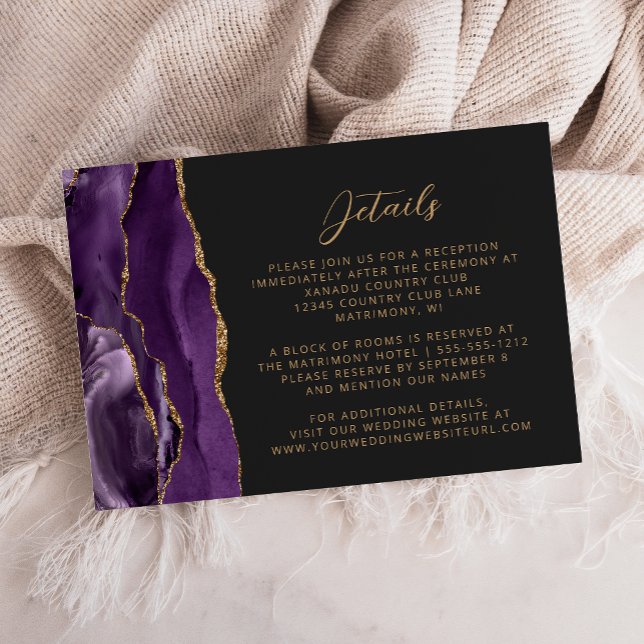Tarjeta De Recepción Detalles del Boda de pizarra de oro morado moderno (Subido por el creador)