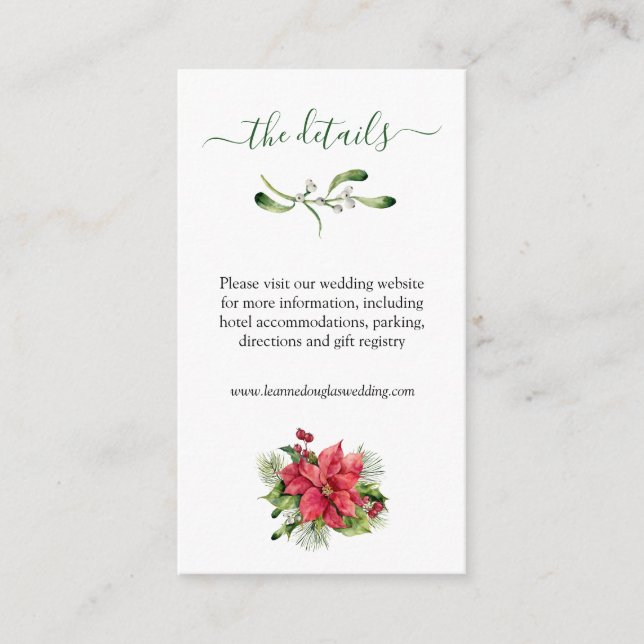Tarjeta De Recepción Detalles del Boda de Poinsettia Foliage de Verdor (Anverso)