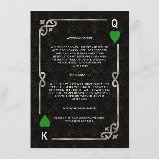 Tarjeta De Recepción Detalles del Boda de Póquer del Casino Verde Plate (Anverso)