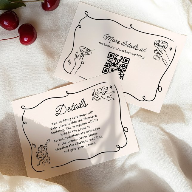 Tarjeta De Recepción Detalles del Boda de Quirky y Whimsical Cupido Che (Subido por el creador)