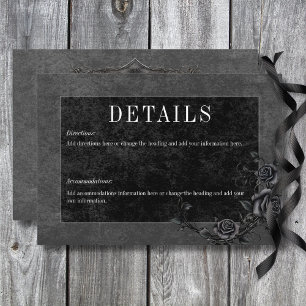 Tarjeta De Recepción Detalles del Boda de Raven Negro Gótico y Rosas Ne