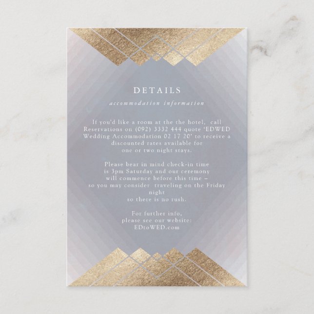 Tarjeta De Recepción Detalles del Boda de Relieve metalizado dorado gri (Anverso)