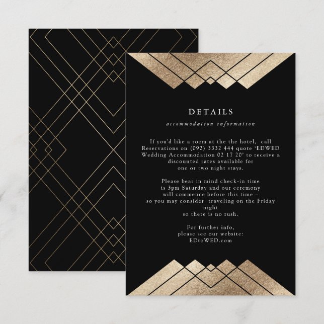 Tarjeta De Recepción Detalles del Boda de Relieve metalizado dorado neg (Anverso / Reverso)