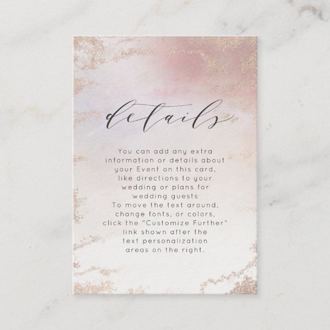 Tarjeta De Recepción Detalles del Boda de Relieve metalizado rosado de  (Anverso)