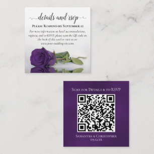 Tarjeta De Recepción Detalles del Boda de Rosa real púrpura y código QR