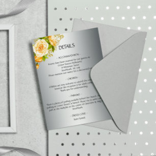 Tarjeta De Recepción Detalles del Boda de rosas amarillas y plata