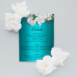 Tarjeta De Recepción Detalles del Boda de rosas blancas vintage y Aqua