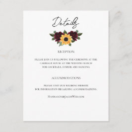 Tarjeta De Recepción Detalles del Boda de Rosas de girasol ruso